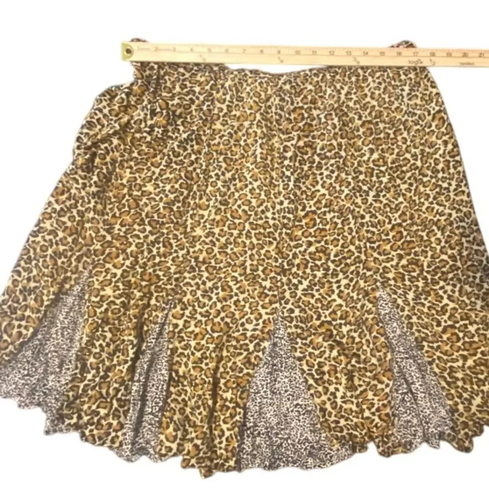 Apostrophe XL (18) Leopard Animal Print Flounce Skirt 100% Rayon Boho Y2K Midi